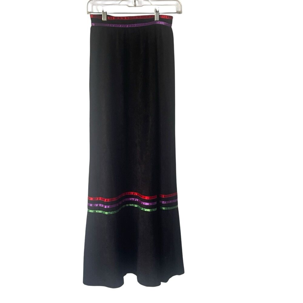 Lang Vintage 1960s Women's Size XS‎ W24 Black Ribbon Colorful Retro Maxi Skirt